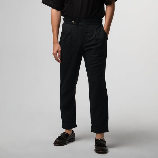 era-won กางเกงขายาว รุ่น Double Belts Trousers V1 ทรง Skinny Crop เอวสูง สี Shadow (ดำกรม) 