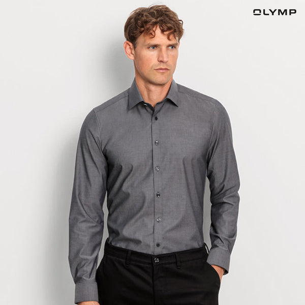 OLYMP  Level Five Shirt เสื้อเชิ้ตผู้ชายแขนยาว สีเทา ผ้าเท็กเจอร์ ทรงพอดีตัว ยืดหยุ่นได้ดี รีดง่าย  AUTU24 