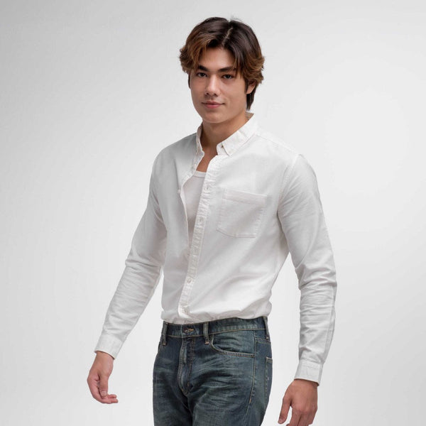 era-won เสื้อเชิ้ต คอปก แขนยาว Oxford Shirt Signature  สี White ICCSHOPPING