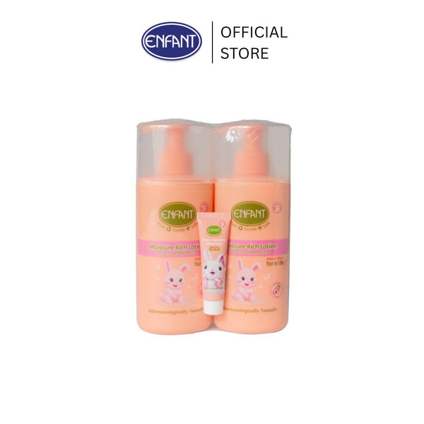 [แพ็กคู่] ENFANT (อองฟองต์) Mild & Shine Moisture Rich Lotion โลชั่นบำรุงผิว กลิ่นเพียวพีชชี่ สำหรับเด็ก 3 ปีขึ้นไป 250ml.