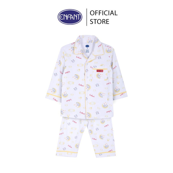 ENFANT (อองฟองต์) ชุดนอนเด็กผู้ชายแขนยาว+ขายาว ลายหมี ลายหมี สำหรับเด็ก 1-10 ปี คอลเล็กชั่น Sleepy Hippo ผ้าคอตตอนผสมใยไผ่