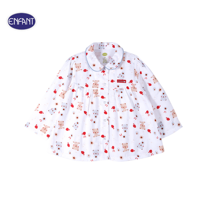 ENFANT (อองฟองต์) ชุดนอนแขนยาว+กางเกงขายาว สำหรับเด็กหญิง 1-10 ปี คอลเล็กชั่น Little Bear ผ้าคอตตอนผสมใยไผ่ สีขาว ENFANT