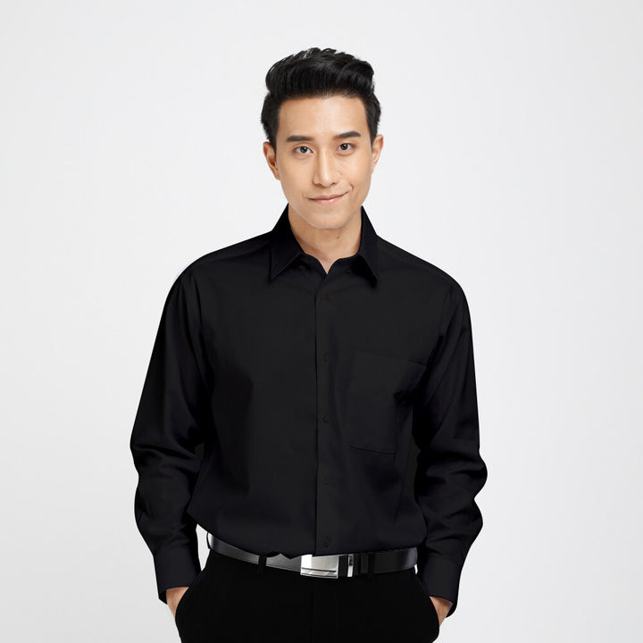 ARROW Wrinkle Free SHIRT -รีดง่าย ยับยาก - เสื้อเชิ้ตทำงานแขนยาวสีดำ ทรง COMFORT FIT  รหัส MACC9U9W3BRBL 