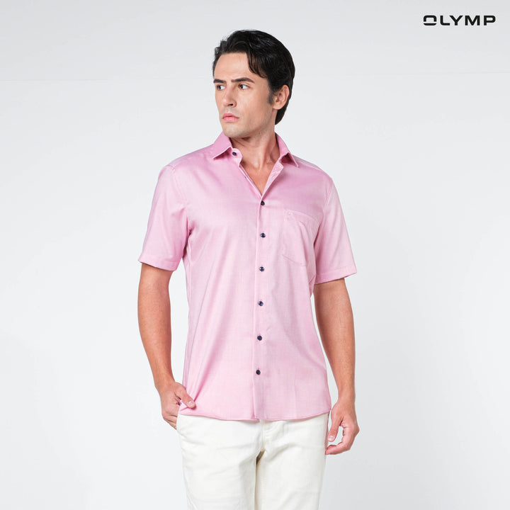 OLYMP  LUXOR Shirt เสื้อเชิ้ตชายแขนสั้น ผ้าเรียบสีขาว  ทรงหลวม ใส่สบาย รีดง่าย(SUMMER24) SUMM24 