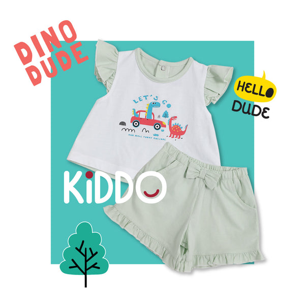 ENFANT (อองฟองต์) BSC KIDDO by Enfant ชุดเสื้อแขนสั้น+กางเกงขาสั้น สำหรับเด็ก 3 เดือน - 2 ปี คอลเล็กชั่น DINO DUDE สีเขียว ICCSHOPPING