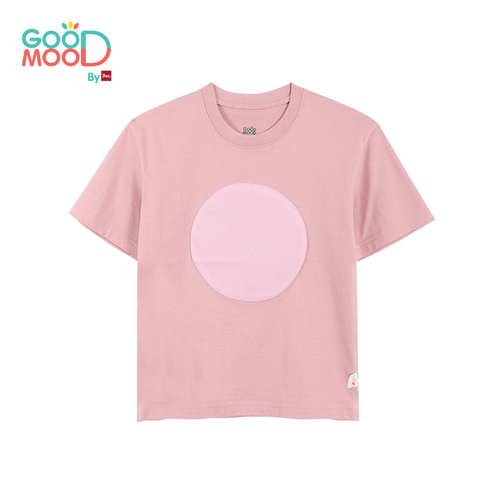 Good Mood by bsc เสื้อยืดคอกลม แขนสั้น สีชมพู + PATCHES ลายผลไม้ 6 ชิ้น สำหรับเด็กอายุ 2-9 ปี ผ้าคอตตอน ICCSHOPPING