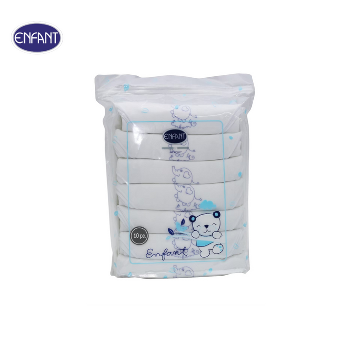 ENFANT (อองฟองต์) ผ้าอ้อมผ้าสาลูรุ่น ENFANT BLUE ขนาด27x27 นิ้ว  1แพ็ค/10 ผืน 