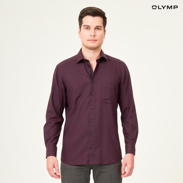 OLYMP  LUXOR Shirt เสื้อเชิ้ตชาย สีดำ-แดงเลือดหมู ลายชิโนริ ทรงหลวม ใส่สบาย รีดง่าย AUTU22 