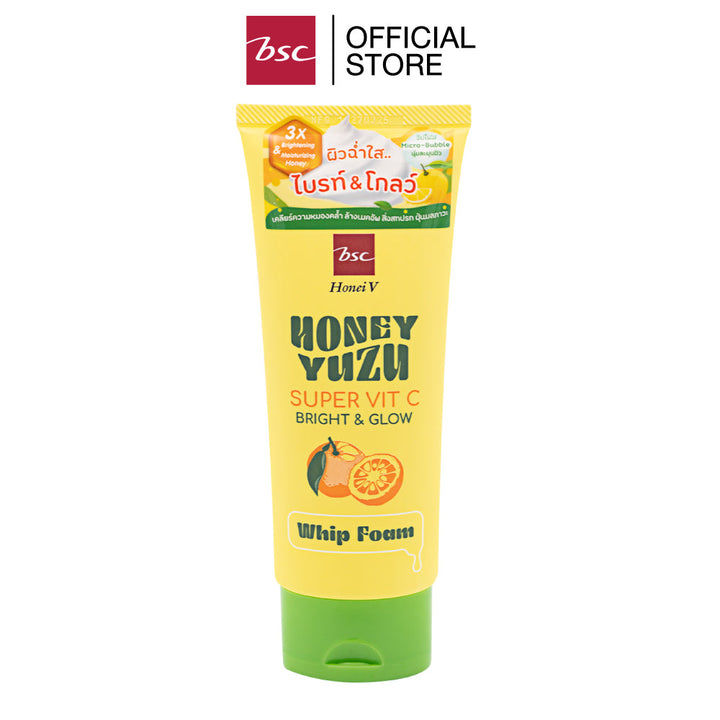 HONEI V BSC HONEY YUZU SUPER VIT C BRIGHT&GLOW WHIP FOAM  ฮันนี่ วี บีเอสซี ฮันนี่ ยูซุ ซูเปอร์ วิตซี ไบรท์ แอนด์ โกลว์ วิป โฟม วิปโฟมล้างหน้า Super Vit C Bright & Glow มาพร้อมนวัตกรรมการทำความสะอาด Fruit Amino Cleanser ICCSHOPPING