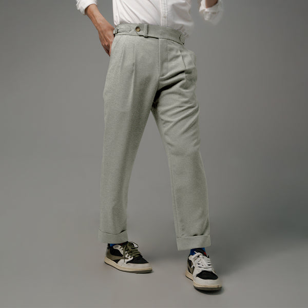 era-won กางเกงขายาว รุ่น Double Belts Trousers V1 ทรง Skinny Crop เอวสูง สี Mad Light Grey (เทาอ่อน) 