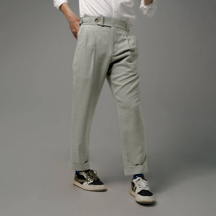 era-won กางเกงขายาว รุ่น Double Belts Trousers V1 ทรง Skinny Crop เอวสูง สี Mad Light Grey (เทาอ่อน) 