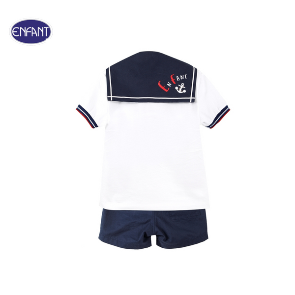 ENFANT (อองฟองต์) ชุดเสื้อยืด+กางเกงสามส่วน สำหรับเด็ก 6 เดือน - 8 ปี คอลเล็กชั่น Marine ผ้าคอตตอน 100% สีขาว 