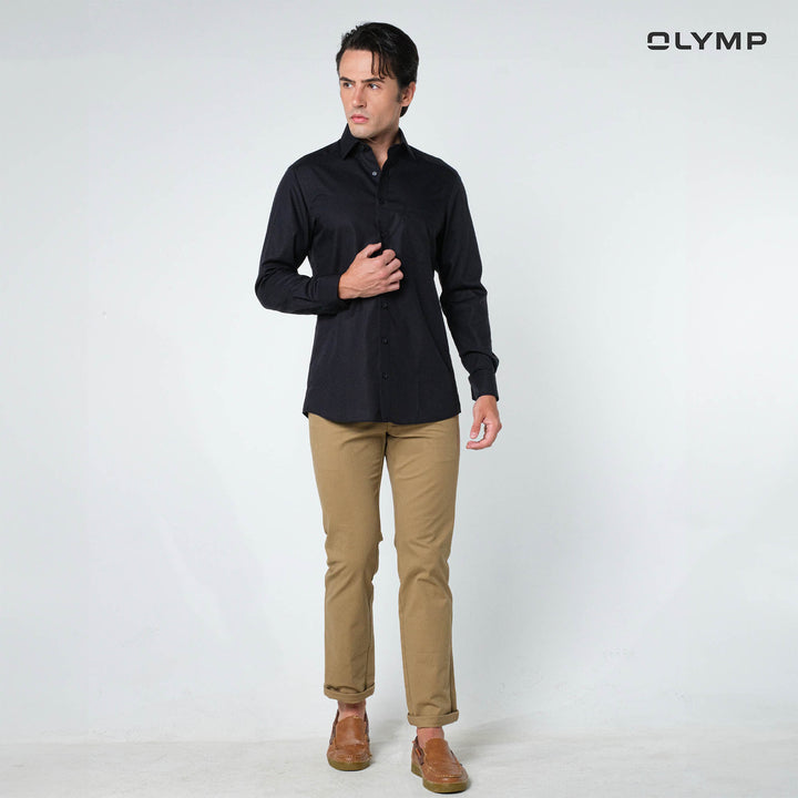 OLYMP LUXOR Shirt เสื้อเชิ้ตชาย  สีดำ ทรงหลวม ใส่สบาย รีดง่าย  Y24NOS 