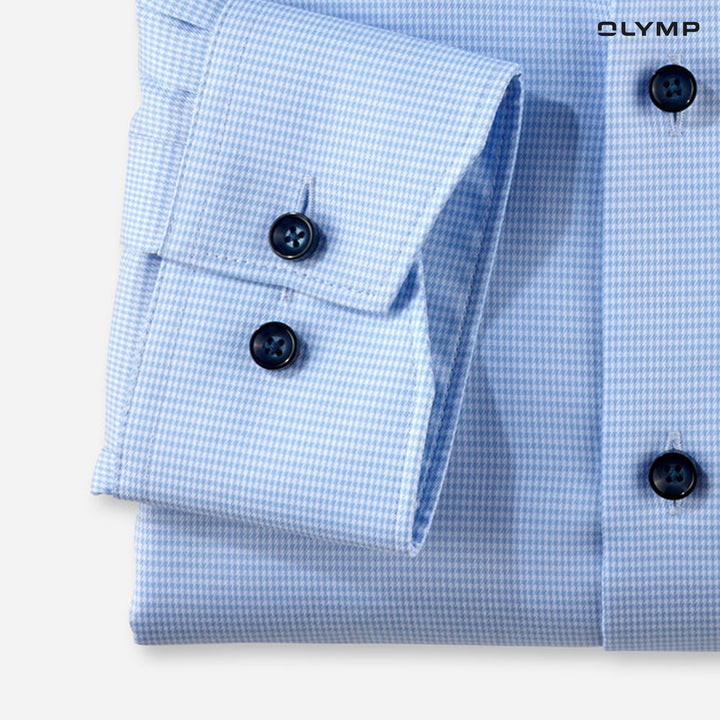 OLYMP  LUXOR Shirt เสื้อเชิ้ตผู้ชายแขนยาว สีฟ้า ลายมินิเช็ค ใส่สบาย รีดง่าย AUTU24 