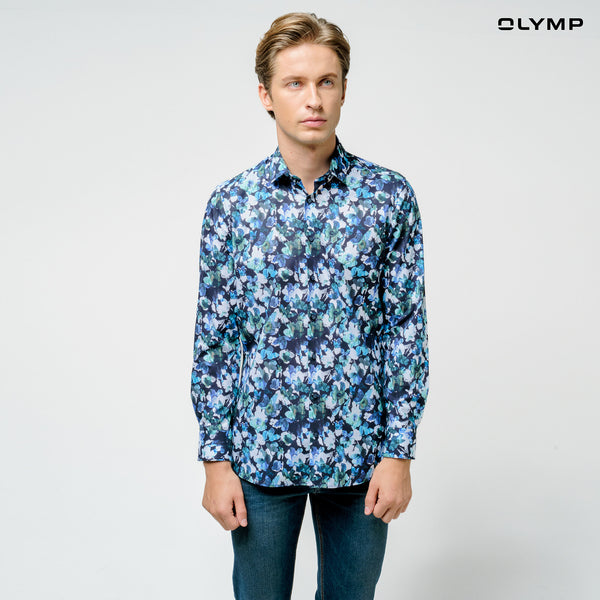 OLYMP  Level Five Shirt เสื้อเชิ้ตชาย ลายพิมพ์ฤดูใบไม้ผลิ ทรงพอดีตัว ยืดหยุ่นได้ดี รีดง่าย SPRI24 