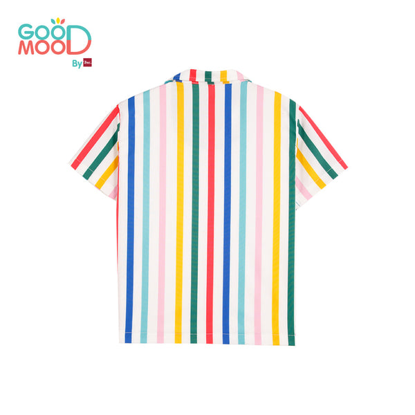 Good Mood by bsc เสื้อฮาวาย พิมพ์ลายริ้ว สีแฟนซี สำหรับเด็กอายุ 2-9 ปี ผ้าไมโครพีช ICCSHOPPING
