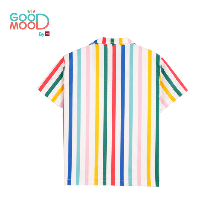 Good Mood by bsc เสื้อฮาวาย พิมพ์ลายริ้ว สีแฟนซี สำหรับเด็กอายุ 2-9 ปี ผ้าไมโครพีช ICCSHOPPING