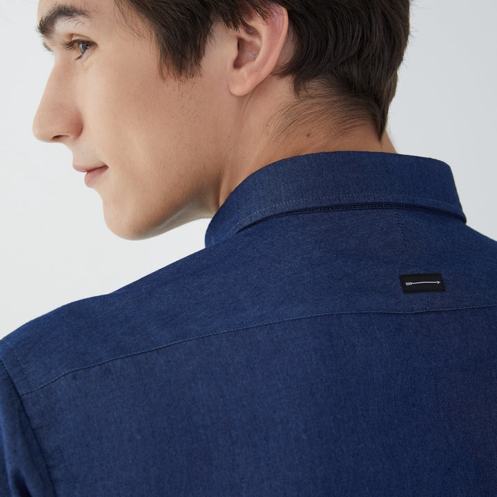 ARROW SOFT JEAN SHIRT - เนื้อยีนส์บาง สวมใส่สบาย- เสื้อเชิ้ตลำลองแขนยาวสีกรม ทรง SLIM FIT รหัส MACS774 NV 