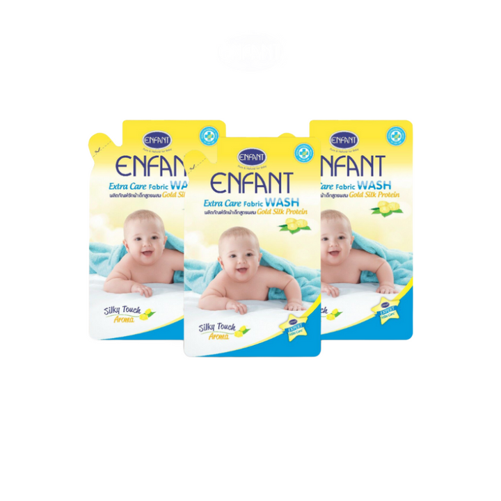 Enfant อองฟองต์ Extra Care Fabric Wash ผลิตภัณฑ์ซักผ้าสำหรับเด็กแรกเกิดและถนอมผิวบอบบาง สูตรผสม Gold Silk Protein 700 ml. 1ลัง/12ซอง ENFANT