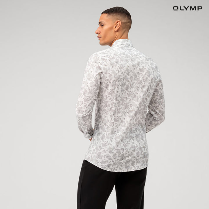 OLYMP  Level Five Shirt เสื้อเชิ้ตชาย ผ้าเรียบ ลายกราฟิกดอกไม้  ทรงพอดีตัว ยืดหยุ่นได้ดี รีดง่าย SUMM24 