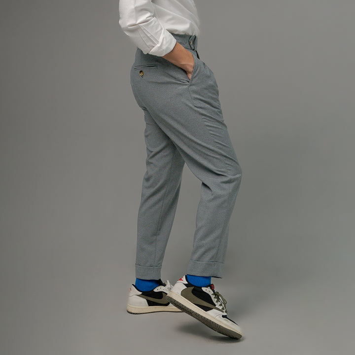 era-won กางเกงขายาว รุ่น Double Belts Trousers V1 ทรง Skinny Crop เอวสูง สี Mad Grey (เทา) 
