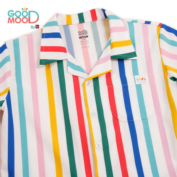 Good Mood by bsc เสื้อฮาวาย พิมพ์ลายริ้ว สีแฟนซี สำหรับเด็กอายุ 2-9 ปี ผ้าไมโครพีช ICCSHOPPING
