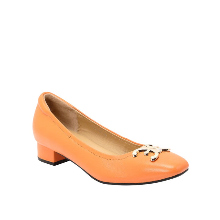 ELLE SHOES รองเท้าหนังแกะ ทรงส้นเหลี่ยม LAMB SKIN COMFY COLLECTION รุ่น Block heel สีส้ม ELB003 Elle