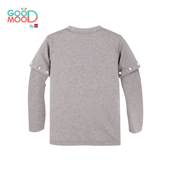 Good Mood by bsc เสื้อยืดคอกลมแขนยาวถอดแขน สีเทา + PATCHES ลายตัวเลข 6 ชิ้น สำหรับเด็กอายุ 2-9 ปี ผ้าคอตตอน ICCSHOPPING