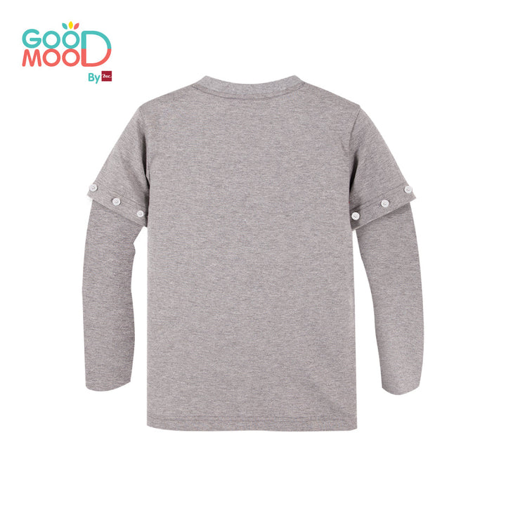 Good Mood by bsc เสื้อยืดคอกลมแขนยาวถอดแขน สีเทา + PATCHES ลายตัวเลข 6 ชิ้น สำหรับเด็กอายุ 2-9 ปี ผ้าคอตตอน ICCSHOPPING