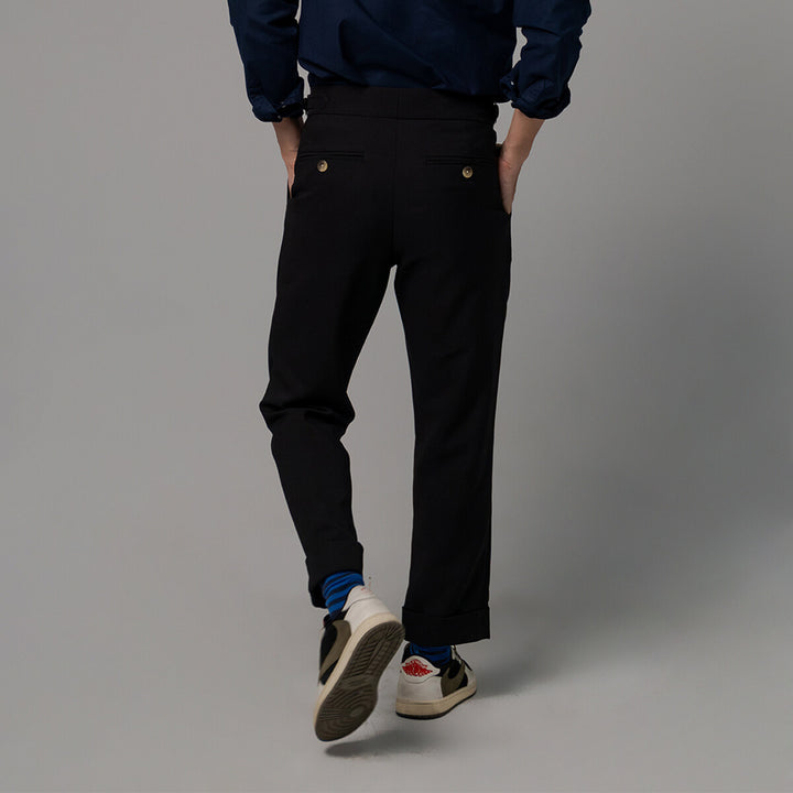 era-won กางเกงขายาว รุ่น Double Belts Trousers V2 ทรง Skinny Crop เอวสูง สี Black (ดำสนิท) ผ้าใหม่ 