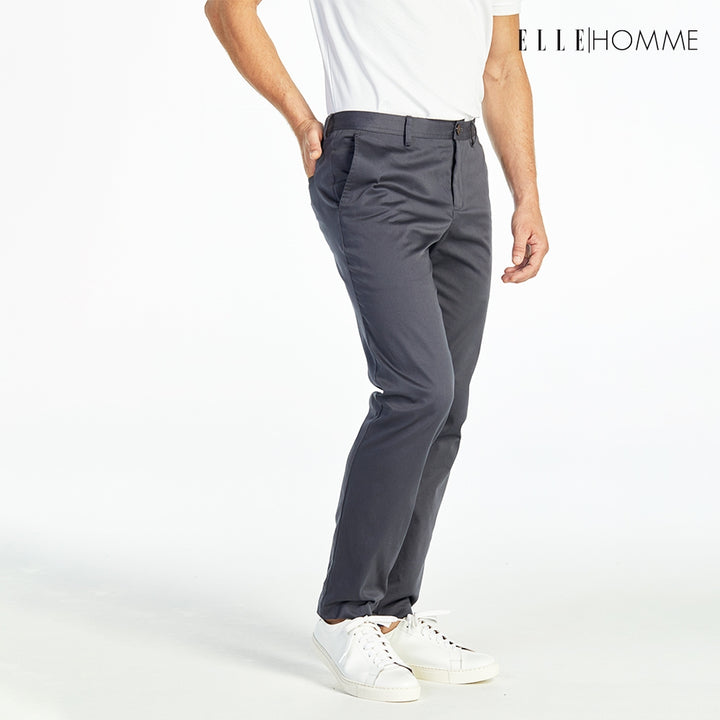 ELLE HOMME กางเกงชิโน่ ทรงสลิมฟิต ปักโลโก้ EH สีเทาเข้ม W8L275 