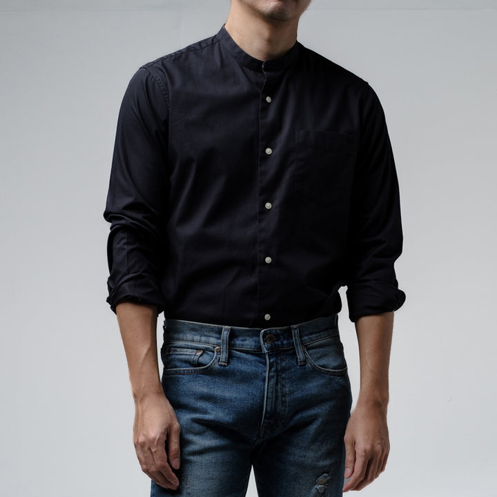 era-won เสื้อเชิ้ต ทรงปกติ Dress Shirt แขนยาว สี Black คอจีน 