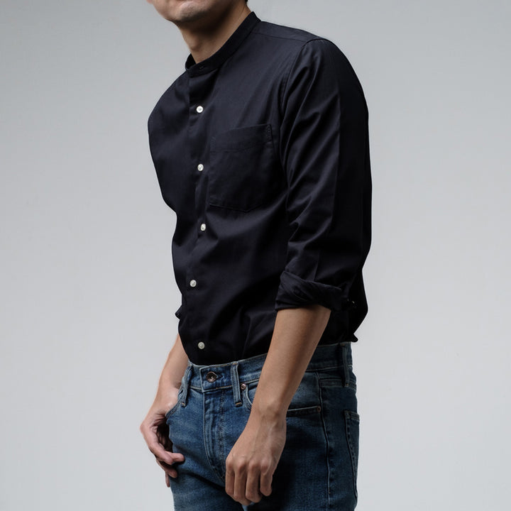 era-won เสื้อเชิ้ต ทรงปกติ Dress Shirt แขนยาว สี Black คอจีน 