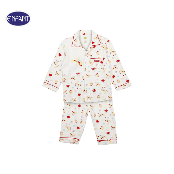 ENFANT (อองฟองต์) ชุดนอนแขนยาว+กางเกงขายาว สำหรับเด็ก 1-10 ปี คอลเล็กชั่น Sleepy Bear ผ้าคอตตอนผสมใยไผ่ สีครีม 