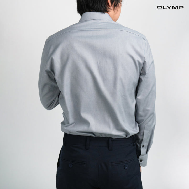 OLYMP  LUXOR Shirt เสื้อเชิ้ตผู้ชายแขนยาว สีเทา ผ้าเท็กเจอร์ ใส่สบาย รีดง่าย AUTU24 