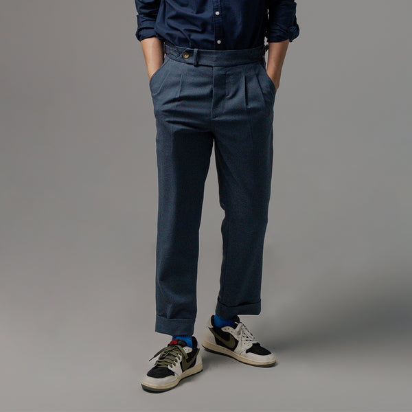 era-won กางเกงขายาว รุ่น Double Belts Trousers V1 ทรง Skinny Crop เอวสูง สี Mad Blue (กรม) 