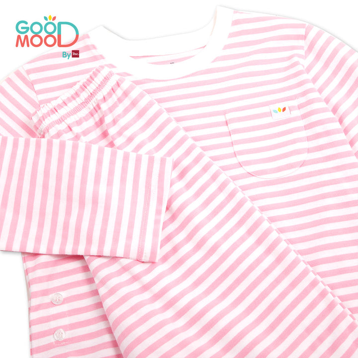 Good Mood by bsc ชุดนอนแขนยาว+กางเกงขายาวลายริ้ว สีชมพู สำหรับเด็กอายุ 2-9 ปี ผ้า Single Cotton ENFANT