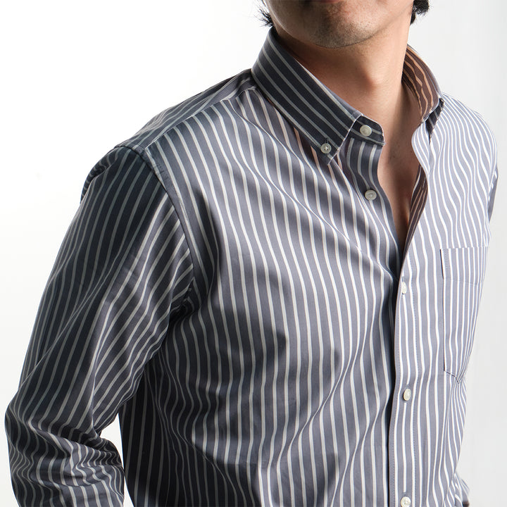era-won เสื้อเชิ้ต Dress Shirt Striped สี Grey eifel (White Grey) 