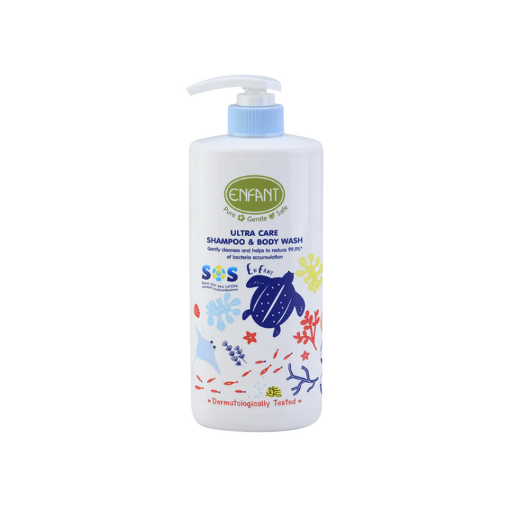 ENFANT (อองฟองต์) Organic Plus Ultra Care Shampoo & Body Wash อาบน้ำสระผมในขวดเดียวสำหรับเด็ก 2 ปีขึ้นไป สูตร Anti Bacterial 500 ml. 