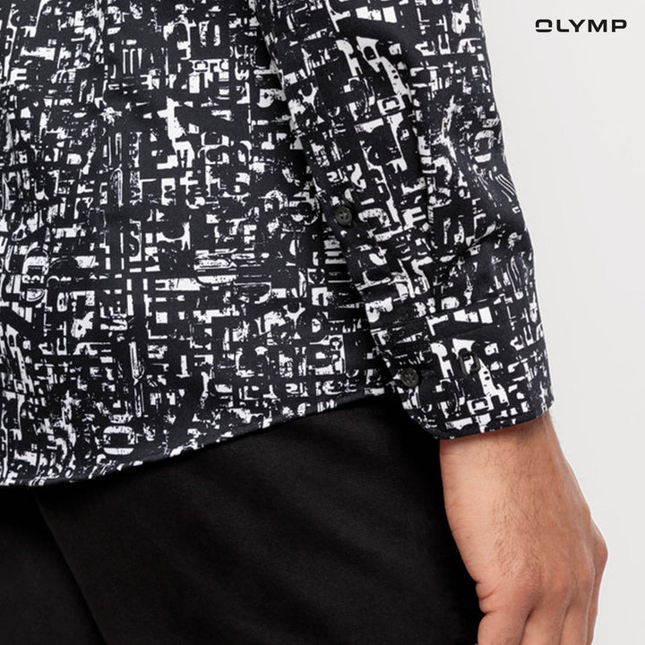 OLYMP No. Six Shirt เสื้อเชิ้ตผู้ชายแขนยาว  สีดำพิมพ์ลาย กราฟิก ทรงเข้ารูป ยืดหยุ่นได้ดี รีดง่าย  AUTU24 