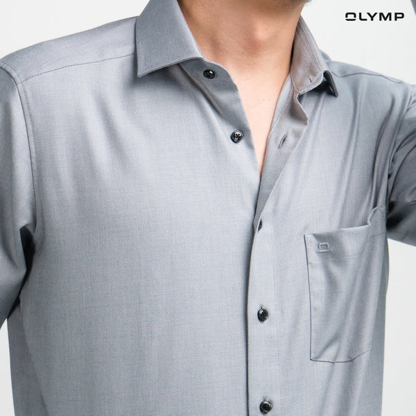 OLYMP  LUXOR Shirt เสื้อเชิ้ตผู้ชายแขนยาว สีเทา ผ้าเท็กเจอร์ ใส่สบาย รีดง่าย AUTU24 