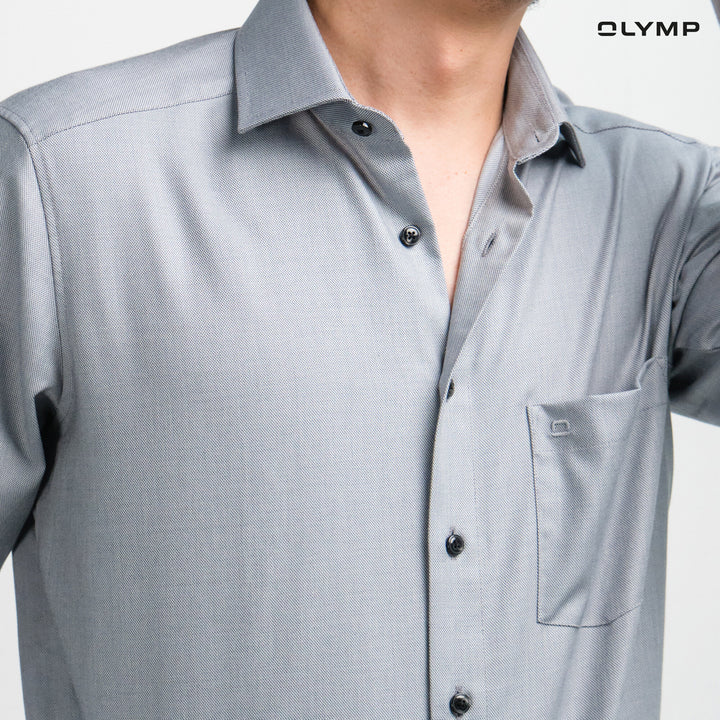 OLYMP  LUXOR Shirt เสื้อเชิ้ตผู้ชายแขนยาว สีเทา ผ้าเท็กเจอร์ ใส่สบาย รีดง่าย AUTU24 