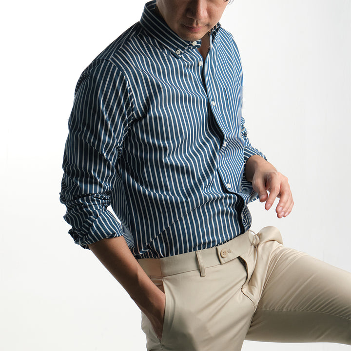era-won เสื้อเชิ้ต Dress Shirt Striped สี Sea florence (Blue Bird) 
