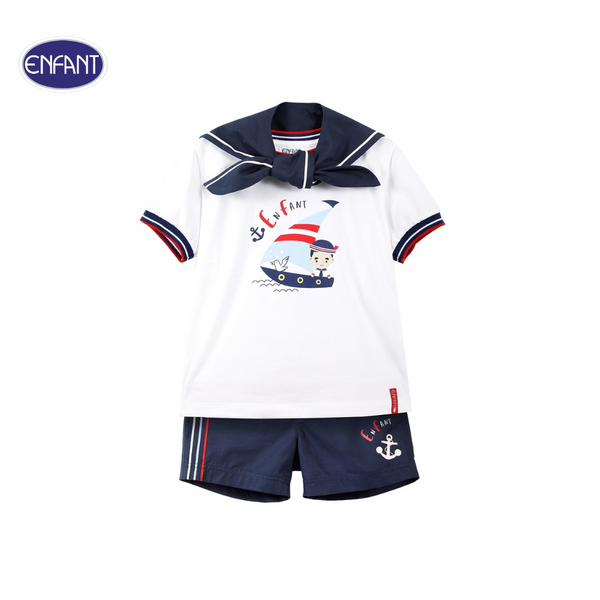 ENFANT (อองฟองต์) ชุดเสื้อยืด+กางเกงสามส่วน สำหรับเด็ก 6 เดือน - 8 ปี คอลเล็กชั่น Marine ผ้าคอตตอน 100% สีขาว 