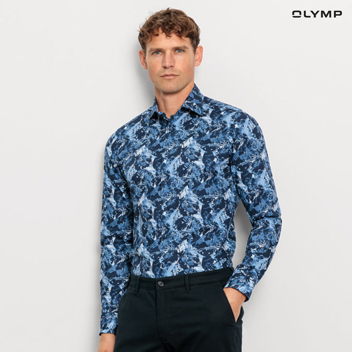 OLYMP  Level Five Shirt เสื้อเชิ้ตชาย ลายพิมพ์ ดอกไม้ ทรงพอดีตัว ยืดหยุ่นได้ดี รีดง่าย SPRI24 