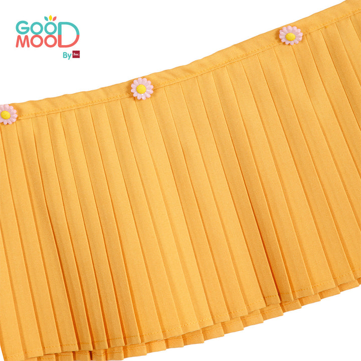 Good Mood by bsc เสื้อยืดแขนระบาย สีเขียวมิ้นต์+ชายกระโปรงอัดพลีท สีเหลือง สำหรับเด็กอายุ 2-9 ปี ผ้าคอตตอน ICCSHOPPING