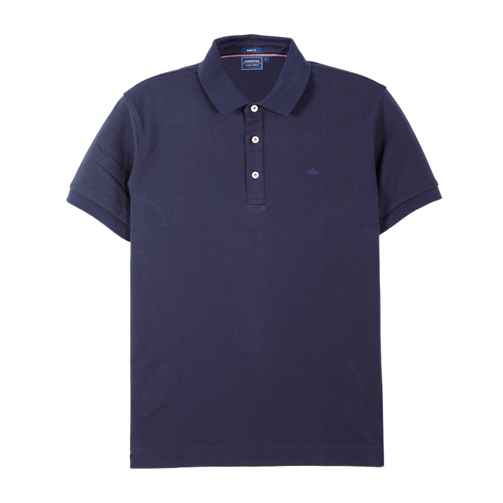 ARROW POLO เสื้อโปโลสีพื้น แขนสั้น ไม่มีกระเป๋า ทรง SMART สีกรม MPCM872-NV ARROW