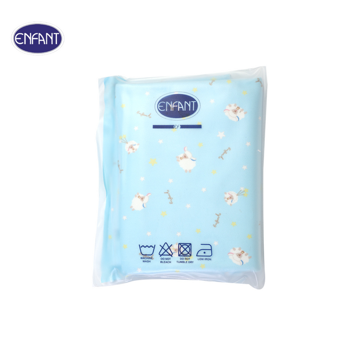 ENFANT (อองฟองต์) ผ้ารองกันน้ำ Crytal Velvet (ผ้ากำมะหยี่นุ่ม) ลายน้องแกะ น่ารัก สีฟ้า 