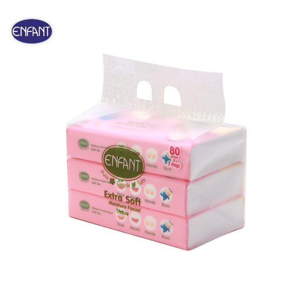 ENFANT (อองฟองต์) Extra Soft Moisture Facial Tissue ทิชชู่ผสมมอยส์เจอร์ ชนิดนุ่มพิเศษ 1แพ็ค/3ห่อ ICCSHOPPING