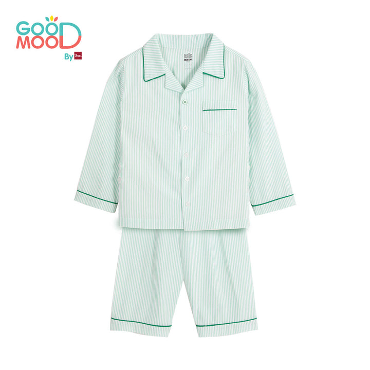 Good Mood by bsc ชุดนอนแขนยาว+กางเกงขายาวลายริ้ว สีเขียว สำหรับเด็กอายุ 2-9 ปี ผ้า Woven Cotton era-won